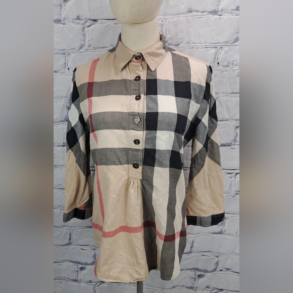 Burberry Brit Girls Shirt Button Up Nova Check Top Y2K Vintage Size Large